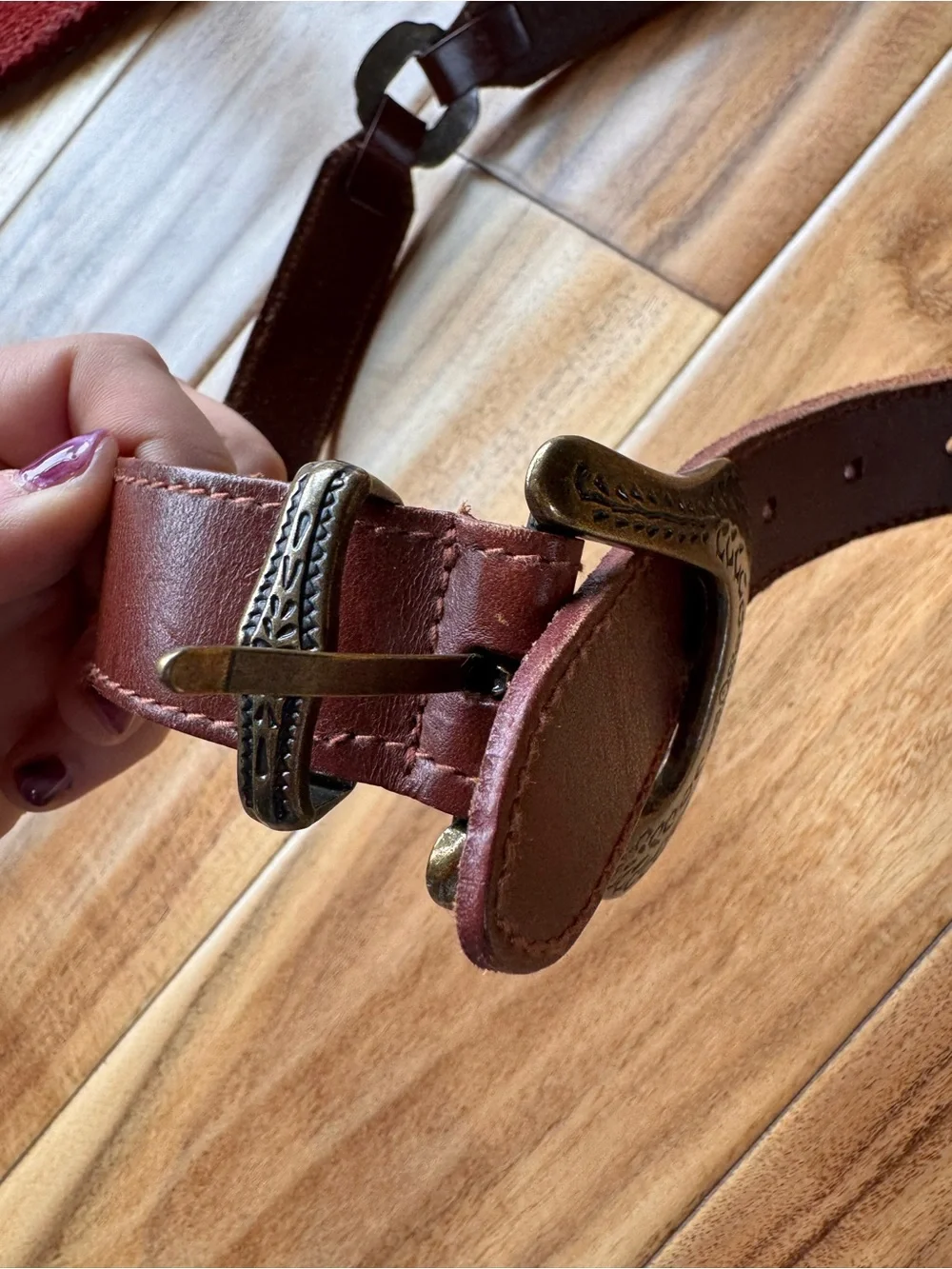 Women's Dark Brown Western Leather Belt with Antique Buckle